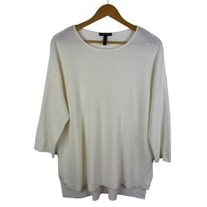 Eileen Fisher Organic Linen Cotton Blend Sweater Medium Cream Minimalist Ethical